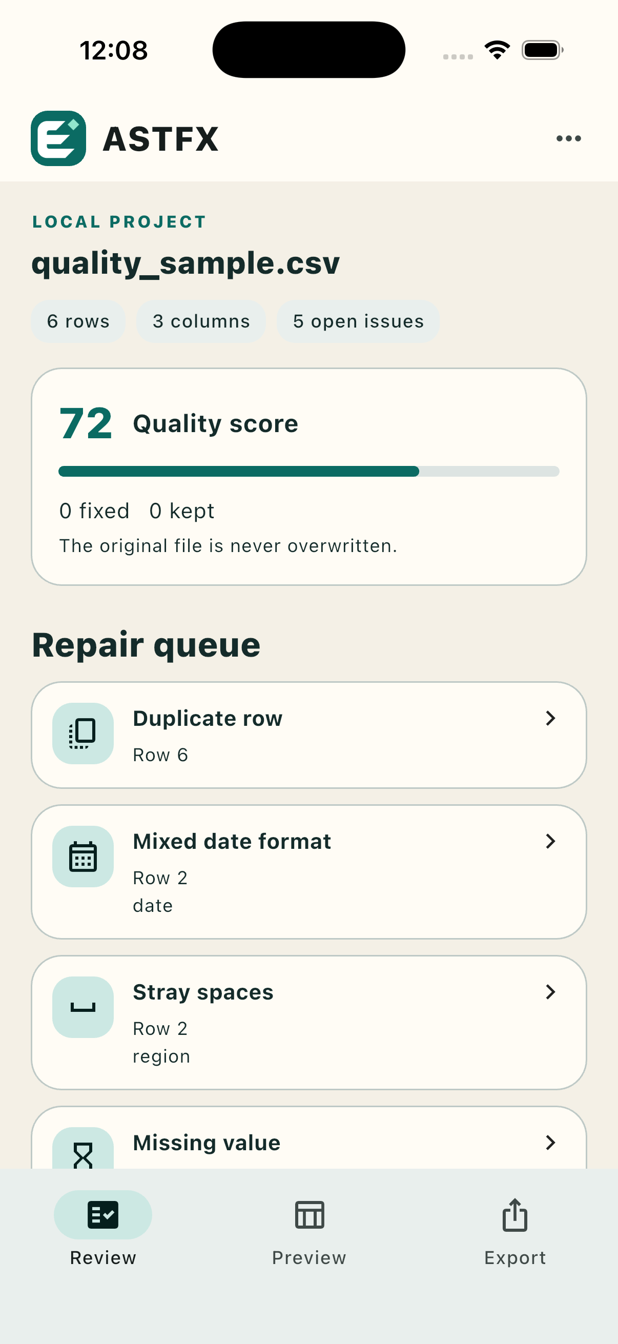 ASTFX repair queue on iPhone